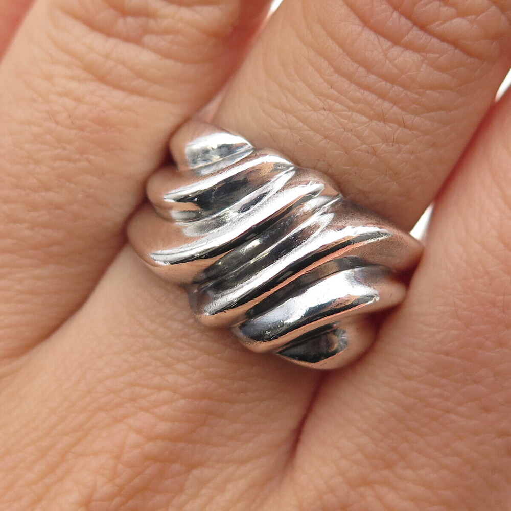CHAPAL ZENRAY Sterling Silver Vintage Modernist Ribbed Oxidized Ring Size 8.25